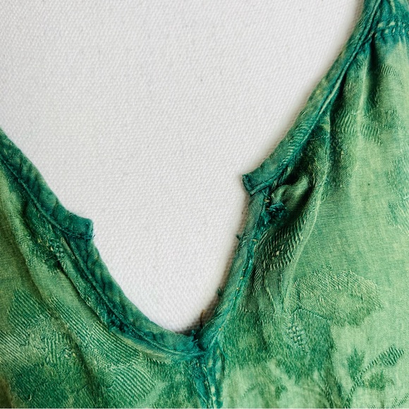 UO Ecoté Green Embroidered Floral V-Neck Racerback Loose Fit Tank Top Blouse - Picture 6 of 11